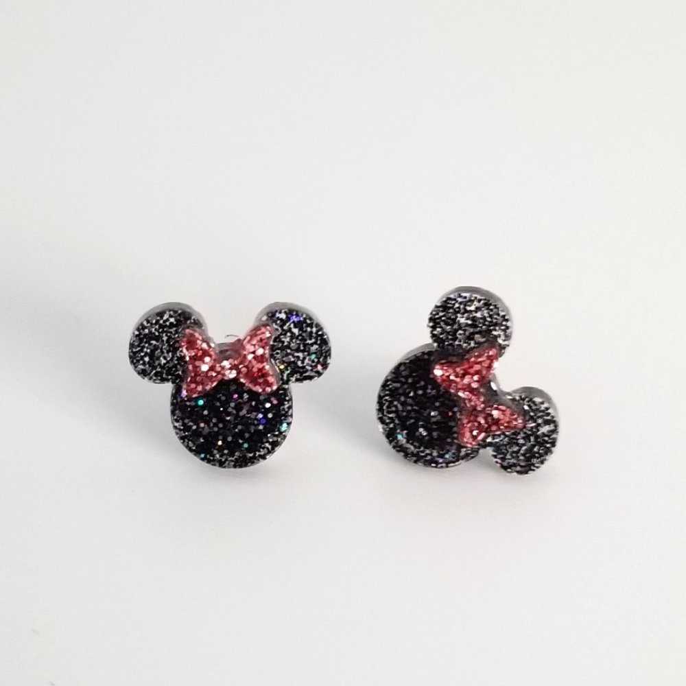 Glittery Minnie Earrings with Pink Bow